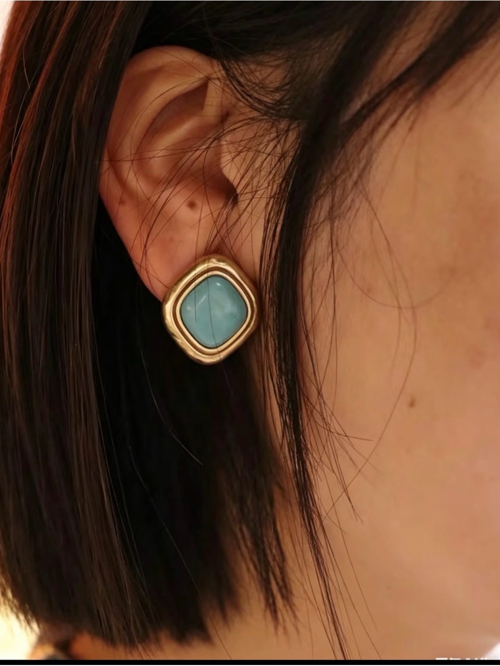 Alexis Bittar Gold-Tone Stud Earrings with Turquoise Blue Center